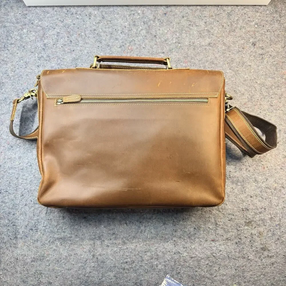 Vintage Brown Leather Messenger Laptop Briefcase Satchel Crossbody Work Bag 16”